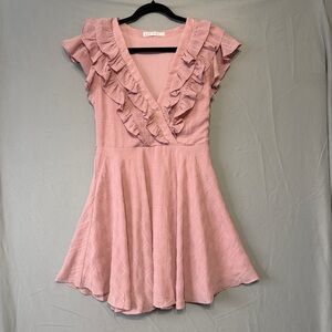 Saints+Secrets Womens Ruffled V-Neck Mini Dress Size M Pink Coquette Dainty READ